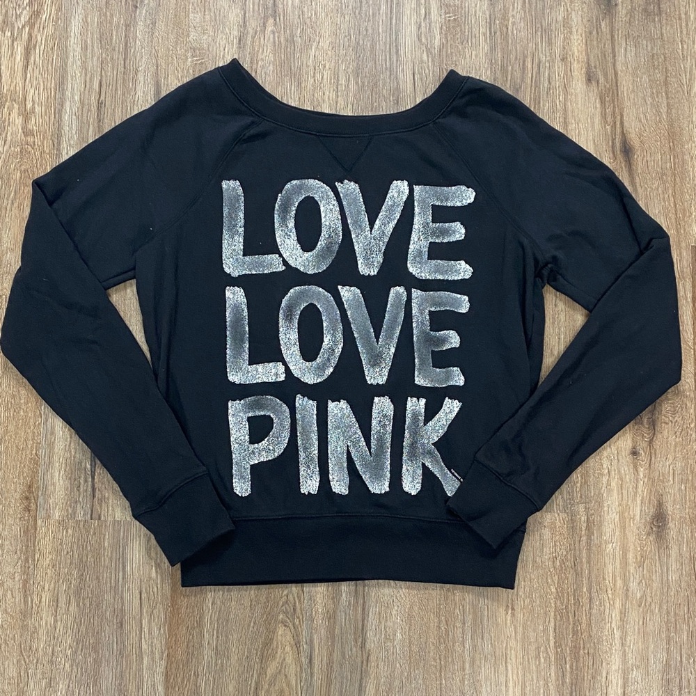NEW PINK Victoria’s Secret Black Crewneck Sweatshirt Size Medium Y2K